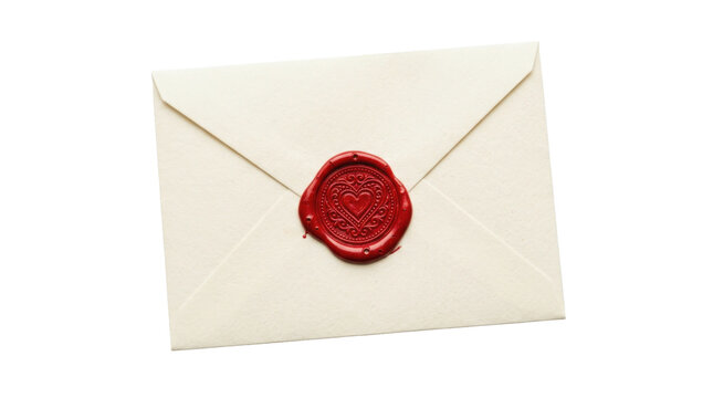 White Mail Envelope Sealed with Round Red Wax Seal Stamp