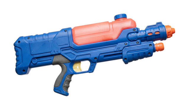 blue orange water gun isolated PNG, plastic toy blaster on transparent background