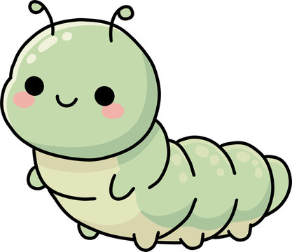 Cute chubby green caterpillar character with smiling face, vector illustration
