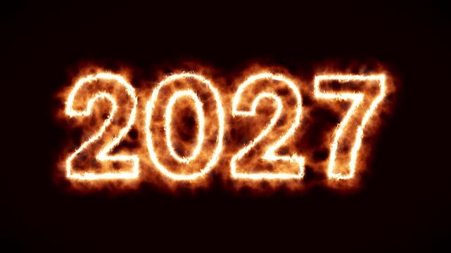 Video animation of an abstract fire with the year 2027 - represents the new year - happy new year concept - seamless loop.