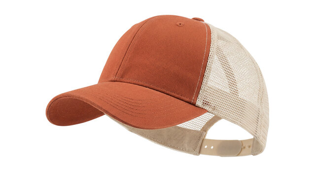 brown beige baseball cap isolated PNG, casual mesh hat on transparent background