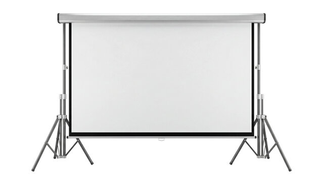 projection screen on stands isolated PNG, blank display equipment on transparent background
