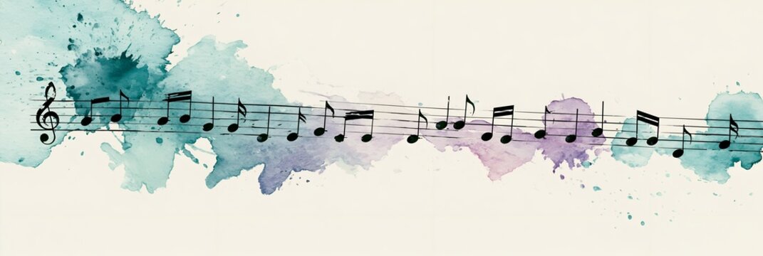 Abstract Watercolor Music Notes on Dreamy Textured Background Whimsical brus