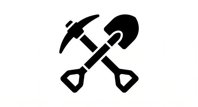 Crossed shovel and pickaxe icon symbolizes manual labor, mining, work, and construction tools.