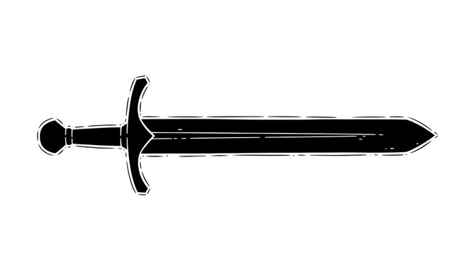 Hand-drawn black sword icon graphic for medieval game design and fantasy illustrations.