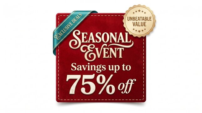 Seasonal event sale badge with seventy five percent discount offer on red background