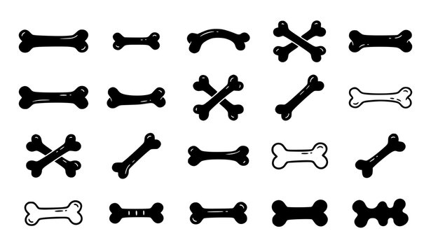 Hand Drawn Bone Doodle Vector Collection Cartoon Skeleton Bone Icons