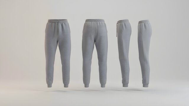 Gray sweatpants displayed in multiple angles on a white background