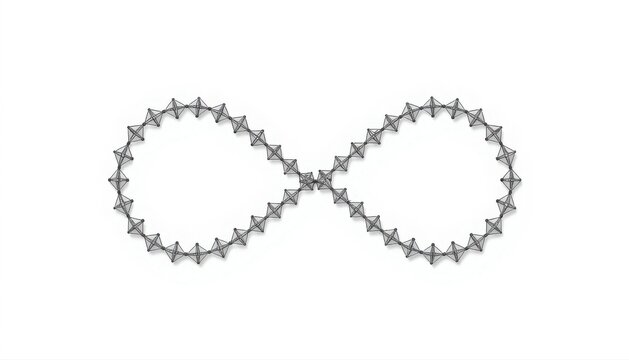 Infinity symbol shaped chain link structure made of metallic mechanical components on white background with infinity structure metallic mechanical hardware technology engineering isolated