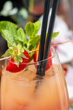 Italian aperitivo drinks on restaurant table with cocktails and alcoholic beverages