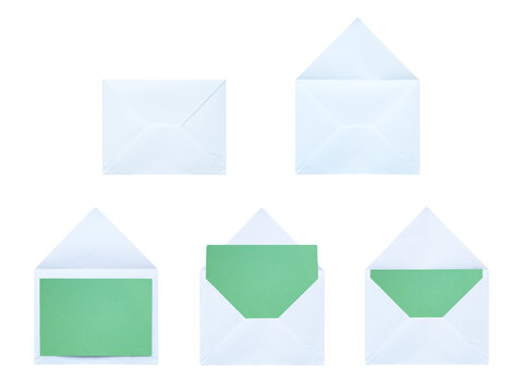Refreshing white envelopes with mint green blank cards designed for spa retreat invitations and vegan cosmetics branding on a transparent background