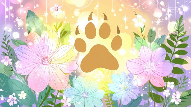 Animal Paw Print Amidst Blooming Flowers