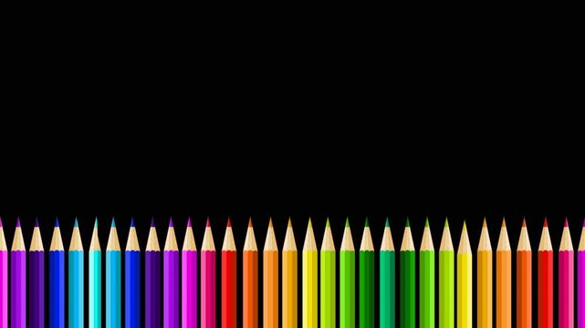  Colorful pencils border lower third looping animation with transparency, creative education alpha channel video