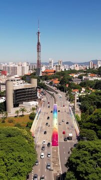 Sumare Avenue In Sumare Bridge Sao Paulo Brazil. Aerial View Of A Bustling Downtown Cityscape With Modern Buildings. Urban Backgrounds. Downtown Cityscape. Sumare Bridge Sao Paulo.