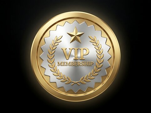 Gold v i p membership badge with laurel