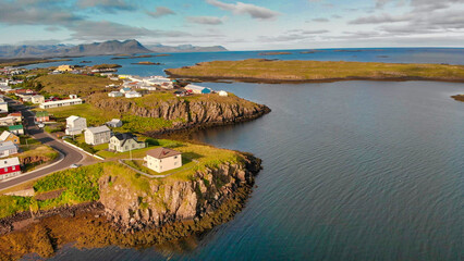 Beautiful aerial view of Stykkisholmur Iceland with harbor and surrounding islands © jovannig