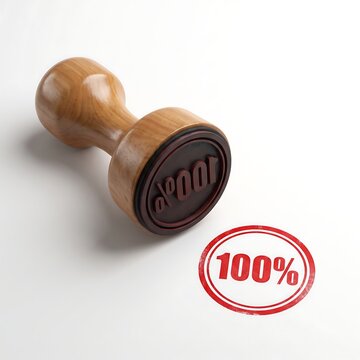 Wooden stamp with 100 percent sign isolated on white background