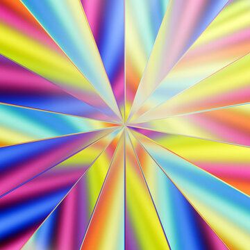 Radiant abstract glass explosion in vivid rainbow colors with smooth reflections. 3d render illustration.