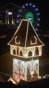 Capivari Village In Campos Do Jordao Sao Paulo Brazil. Capturing The Hustle And Bustle Of A Vibrant City From Above. Night Illuminated Skyline. Cities Of The World Landscape.