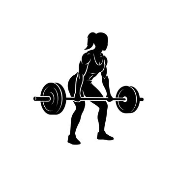 Female Bodybuilder Deadlift Barbell Silhouette Vector, Strong Woman Weightlifting Strength Training Gym Illustration, Female Athlete Powerlifting Workout Clipart Logo Design