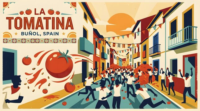 Vector illustration depicts the tomatina festival in bu ol spain