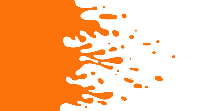 Vibrant orange liquid paint splatter and fluid drops on a transparent background.