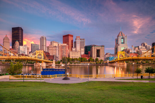 Pittsburgh, Pennsylvania, USA. Cityscape image of Cleveland, Ohio at beautiful summer sunset.