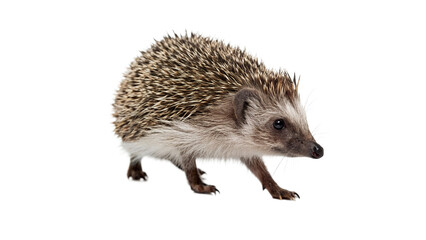 Small wild hedgehog walking forward on a surface isolated on transparent background. © Pendleton-png