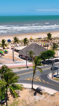 Aruana Beach In Aracaju Sergipe Brazil. Bird Eye View Of A Amazing Coastal Beach In The Summer Holiday. Beach Landscape. Bay Water Landscape. Aracaju Sergipe.