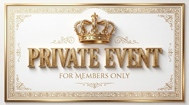 Private Event Members Only sign with gold crown and elegant embossed typography