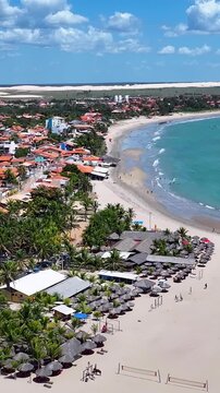 Coqueiro Beach In Luis Correia Piaui Brazil. Breathtaking Aerial View Of A Lush Tropical Coastline Scenery. Tropical Skyline. Bay Water Landscape. Luis Correia Piaui.