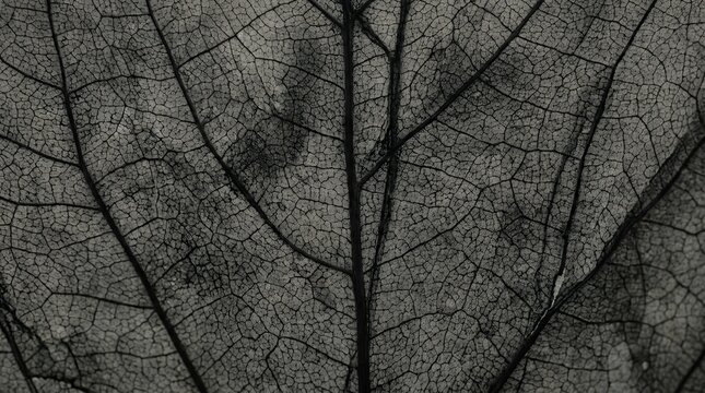Monochromatic Abstract Background of Detailed Leaf Vein Skeleton with Organic Cell Texture Patterns leaf vein skeleton texture abstract background close up plant cells ornament pattern black and