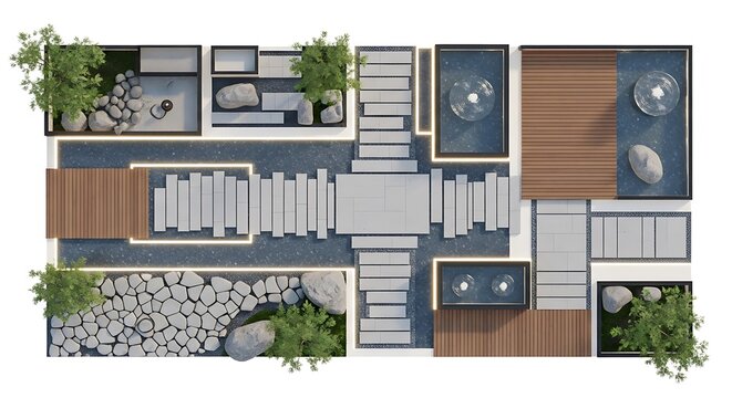 Top view architectural floor plan of a modern house interior design