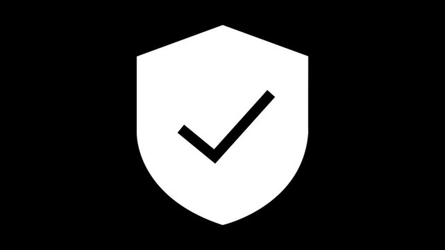 White security shield with check mark appearing, transparent background black