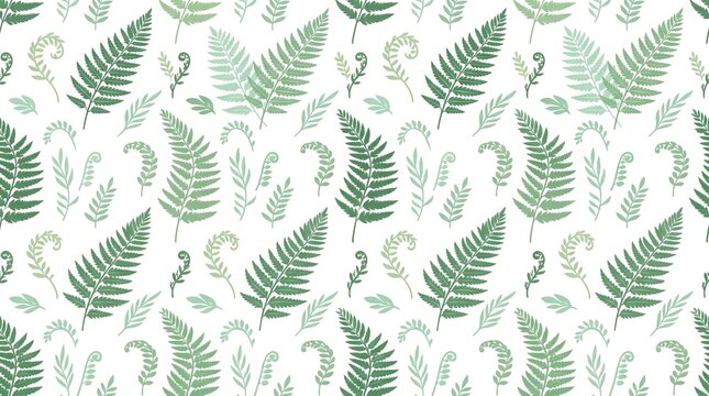 Elegant pattern featuring lush green fern leaves set against a clean white background ideal for nature themed projects