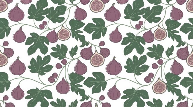 Elegant botanical design featuring a seamless pattern of figs and leaves perfect for textiles or wallpaper applications