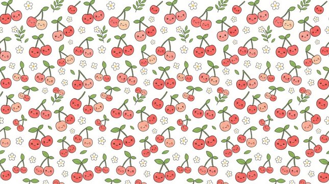 Charming cherry design featuring cheerful faces and floral elements perfect for whimsical and playful creations