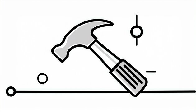 a minimalist line drawing of a hammer with a curved claw