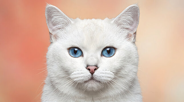 Cute white cat with blue eyes in a pixel art style portrait illustration
