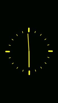 Simple yellow analog clock hands moving on a black background graphic animation for time management and countdown concepts with alpha channel compatibility for easy blending