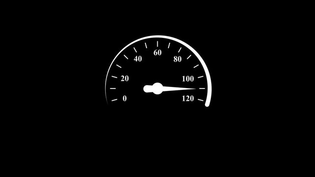 Digital speedometer gauge increasing performance and efficiency indicator white color animation. Car speedometer dashboard. Black background 4k video.
