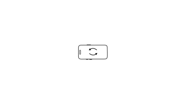 Phone auto roted animation and black color icon. Turn the phone horizontally and vertically black icon transparent and white background.