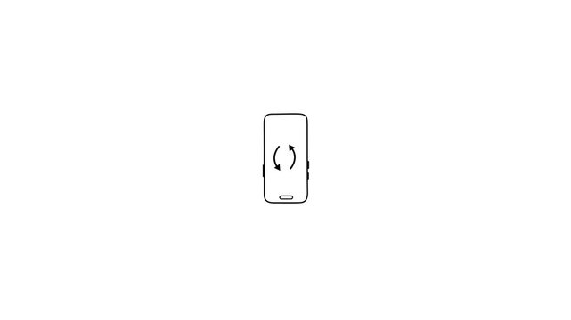 Phone auto roted animation and black color icon. Turn the phone horizontally and vertically black icon transparent and white background.