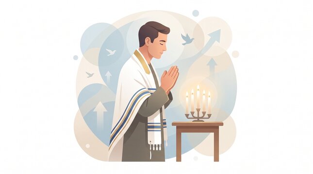 Man praying with hands clasped at home