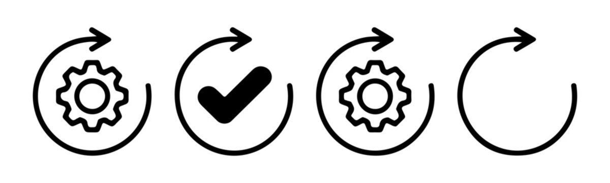 System maintenance and status icons with gears and checkmarks for software updates and notifications.