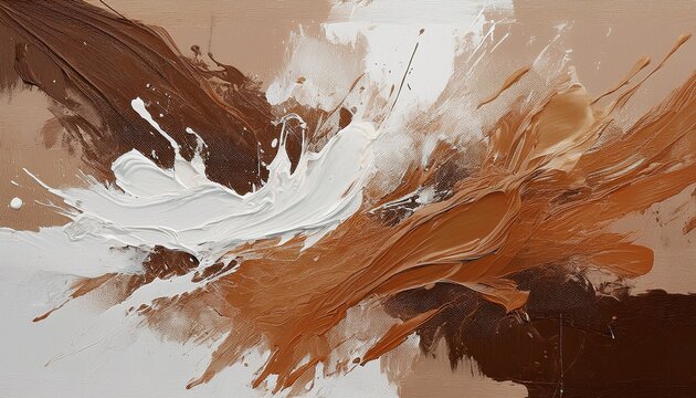abstract brown and white paint splatter on textured surface in modern art design