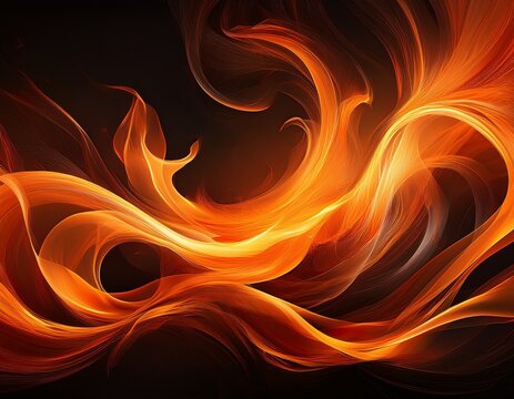 vibrant orange flames dance and swirl leaving trails of wispy smoke against a dark background
