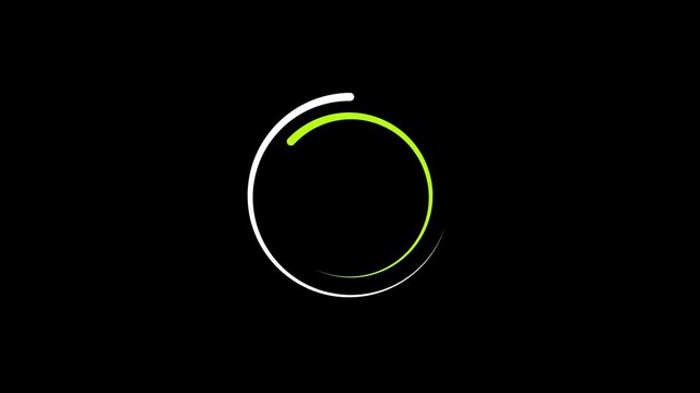 2 loading circle white and green color animation. Digital circle bar black background 4k video.
