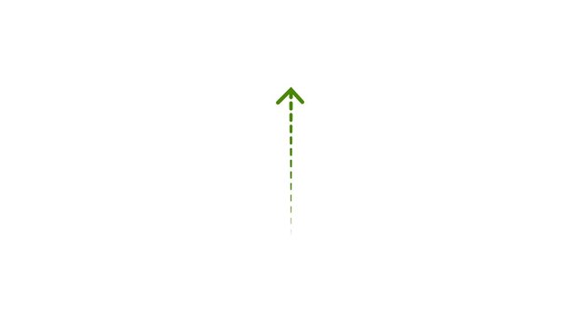 Direction arrow line symbol up indicator green color animation. Simple green pointer showing opposite direction. White background 4k video.
