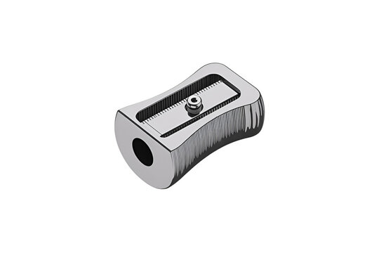 A small metal pencil sharpener used for school supplies and office stationary work tools isolated
